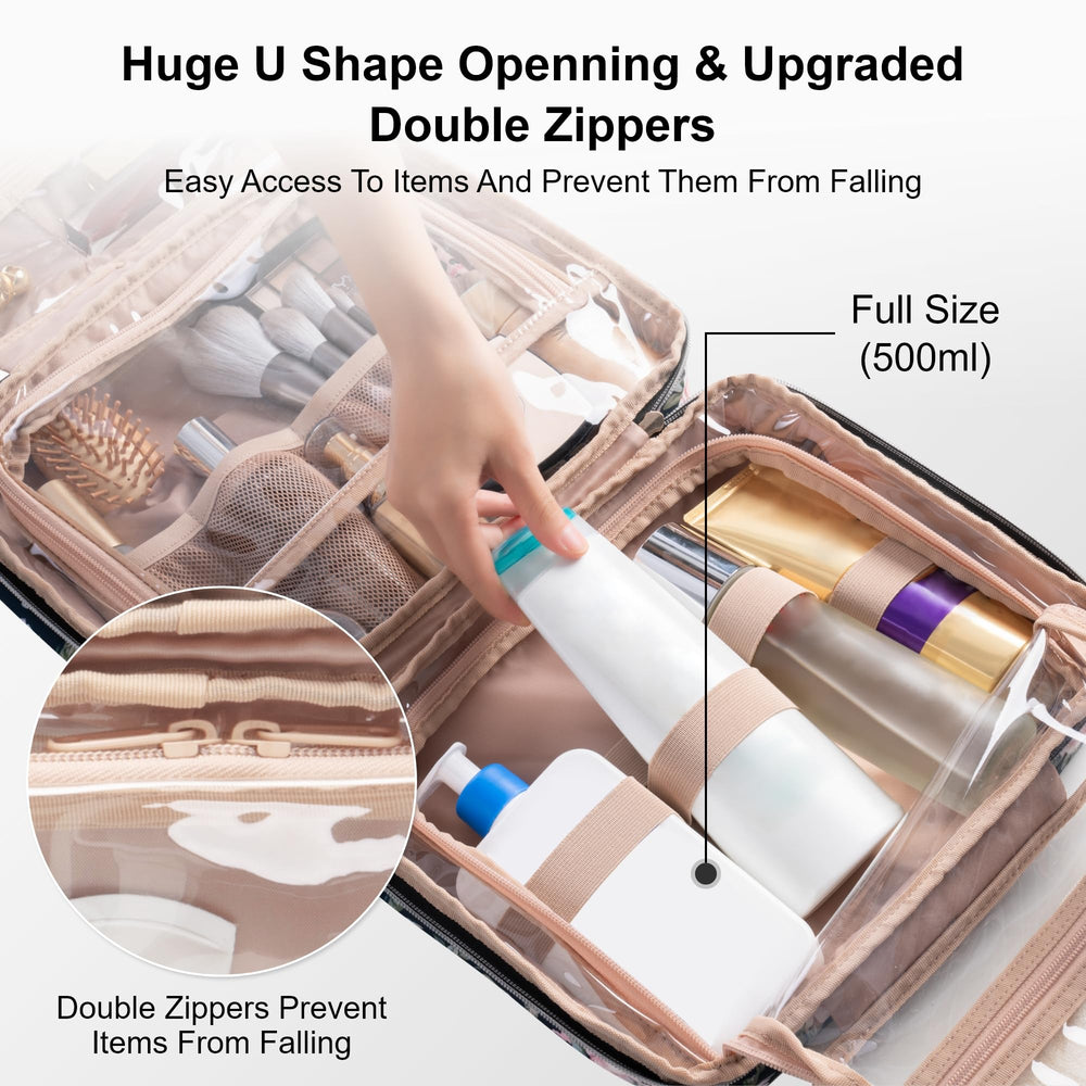 Everfun hanging travel toiletry bag 360° hook for hands-free hanging.