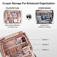 Everfun hanging travel toiletry bag last compartment leakproof protects clean items.