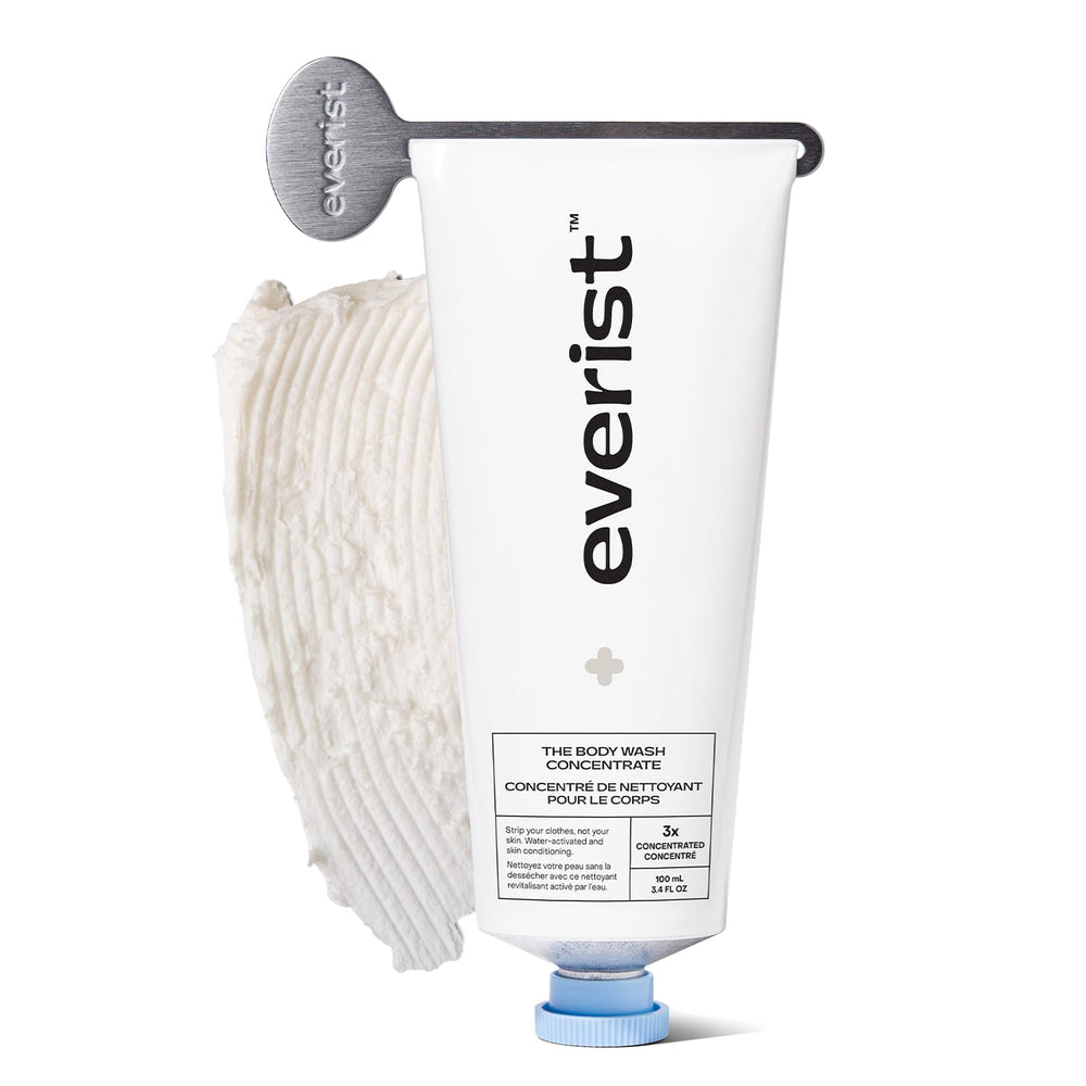 Everist Body Wash Concentrate being poured to activate a creamy lather
