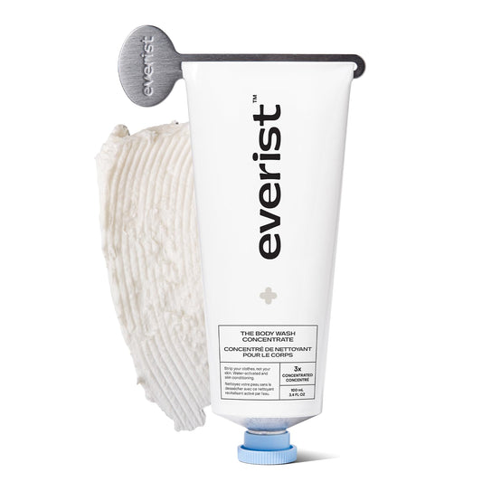 Everist Body Wash Concentrate being poured to activate a creamy lather