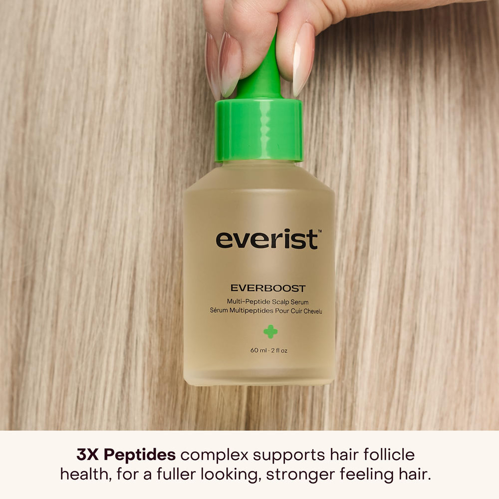 Application scene showing EverBoost being massaged into the scalp for potential nourishment.