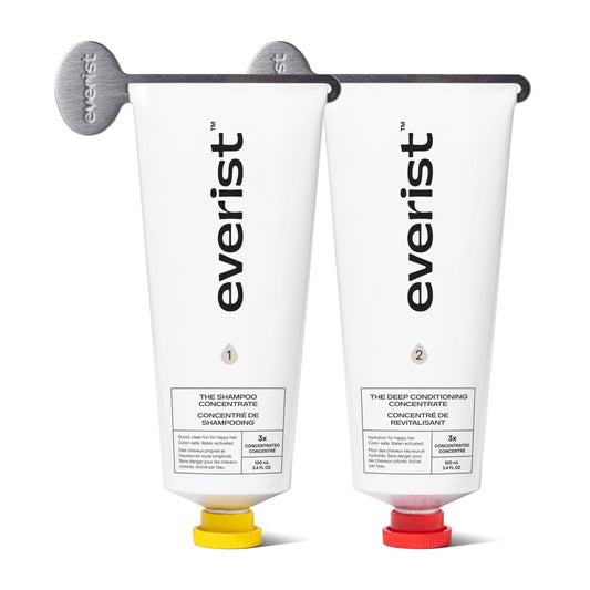 Everist shampoo concentrate bottle showing bond repair for stronger hair.