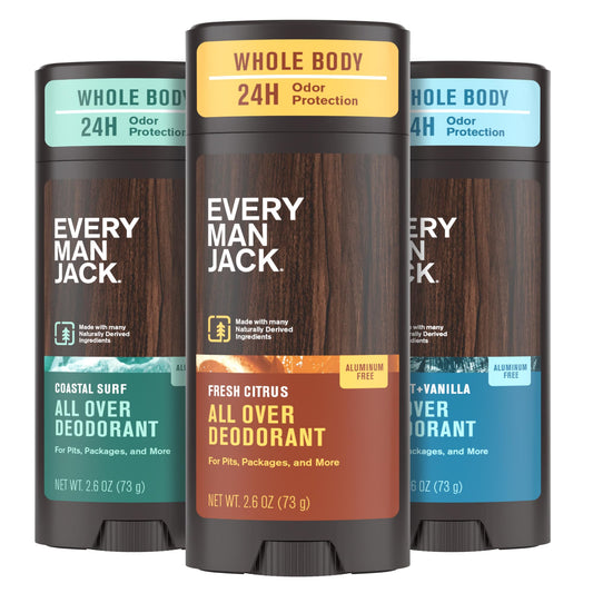 Every Man Jack All Over Deodorant Fresh Citrus stick delivers all-day freshness for active days.