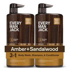 Every Man Jack Amber Sandalwood 3-in-1 wash bottle for skin and hair care