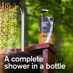 Every Man Jack Amber Sandalwood 3-in-1 pump close up for convenient shower use