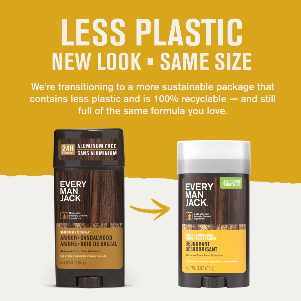 Every Man Jack Amber Sandalwood deodorant stick close-up for smooth, easy application.