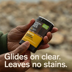 Textured deodorant stick in natural light shows smooth application.