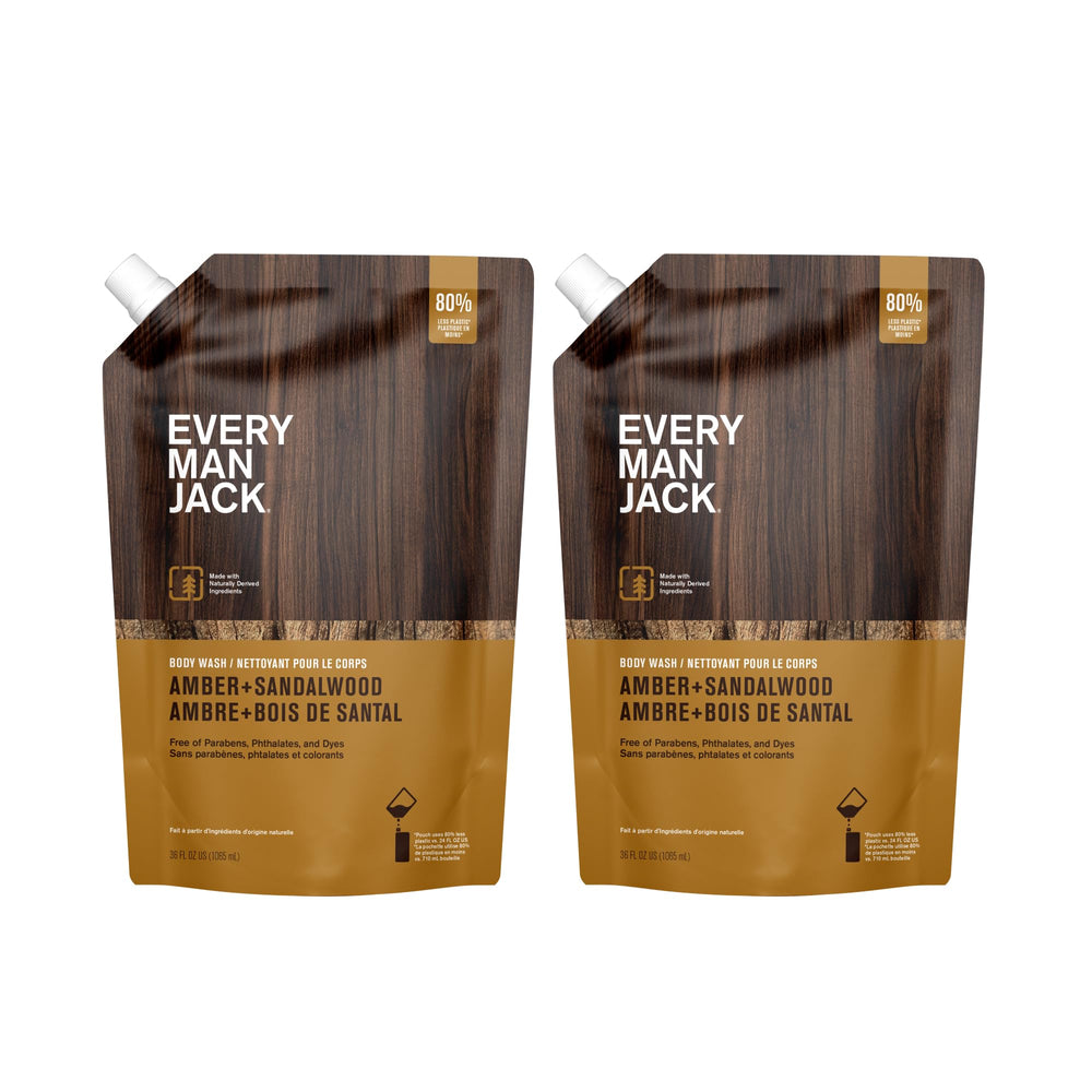 Every Man Jack Amber Sandalwood packaging top shows brand and scent.