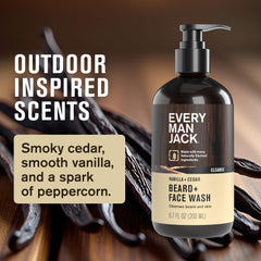 Close-up shows rich lather from Every Man Jack beard and face wash in action