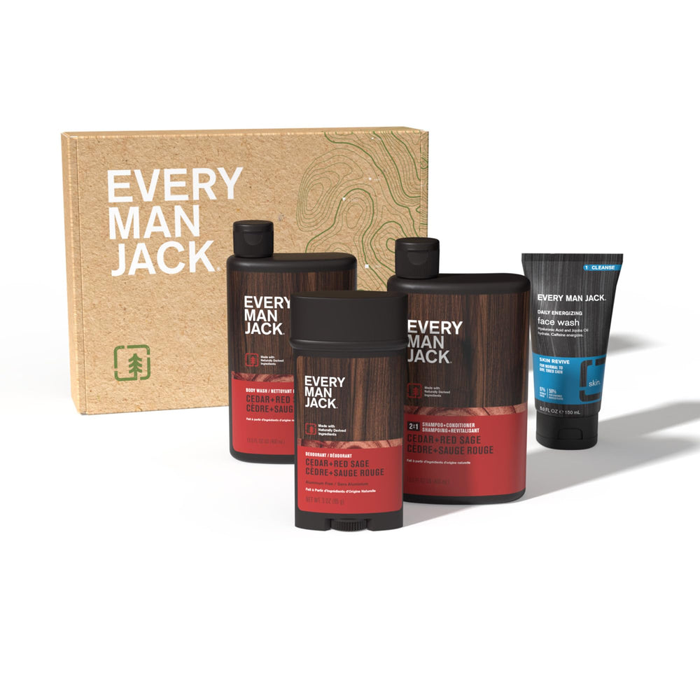 Complete body and face care routine from Every Man Jack.