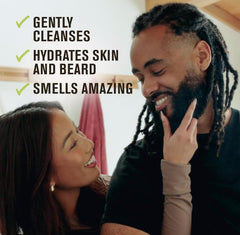 Lifestyle shot of a man grooming with woodsy fragrance