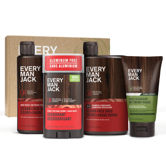 Every Man Jack Cedar Red Sage body wash for a refreshing cleanse.