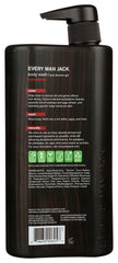 Close-up of Cedarwood label on Every Man Jack bottle highlights dye-free formula