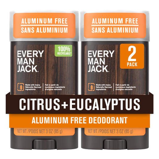 Every Man Jack Citrus + Eucalyptus deodorant bottle offers all-day freshness for active days.