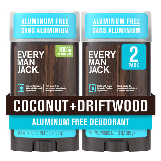Every Man Jack Coconut Driftwood deodorant stick for daily use with aluminum-free protection.