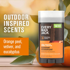 Two-pack packaging of Every Man Jack Citrus + Eucalyptus deodorant displayed for value.