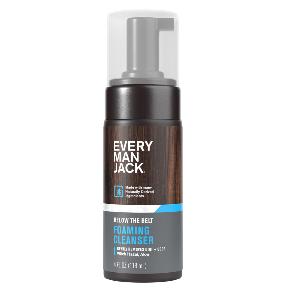 Every Man Jack Foaming Groin Wash bottle shows clean, confident care for sensitive groin skin.