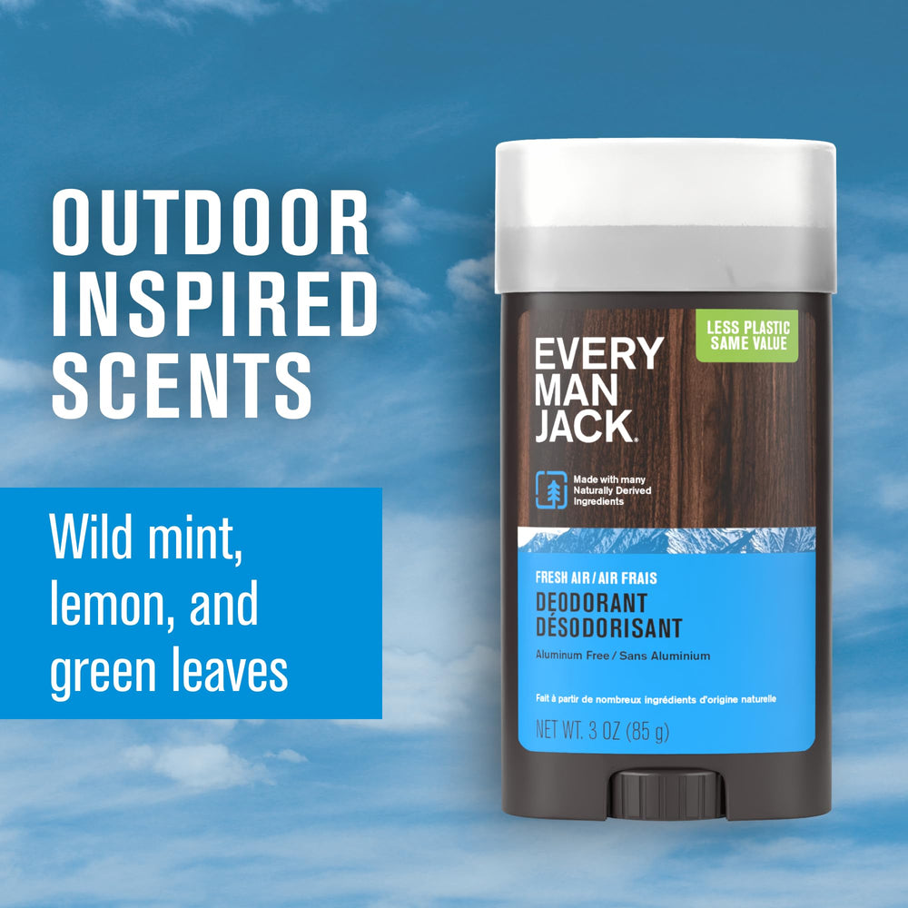 Every Man Jack Fresh Air aluminum-free badge highlights skin-friendly daily freshness