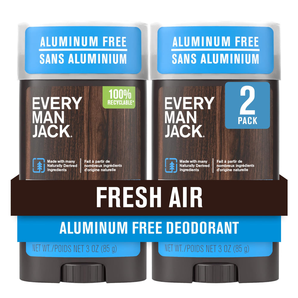 Every Man Jack Fresh Air deodorant pack shot shows a two-pack for long-lasting protection