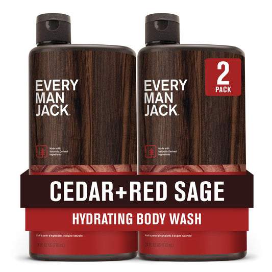 Every Man Jack Nourishing Cedar + Red Sage body wash bottle front for daily cleansing.