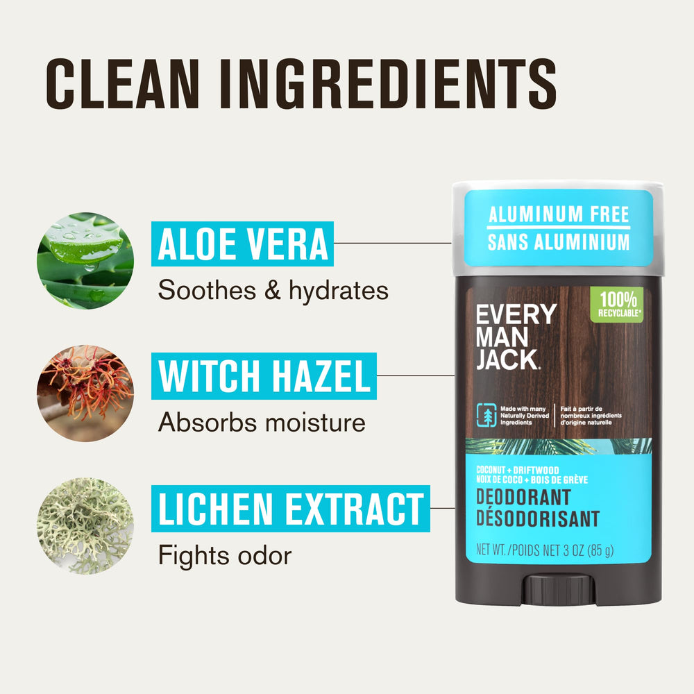 Every Man Jack Propanediol supports skin conditioning for gentle wear.