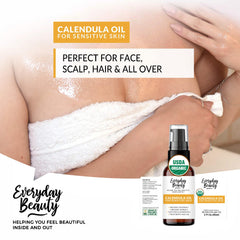 Everyday Beauty calendula oil on dry skin delivering subtle hydration