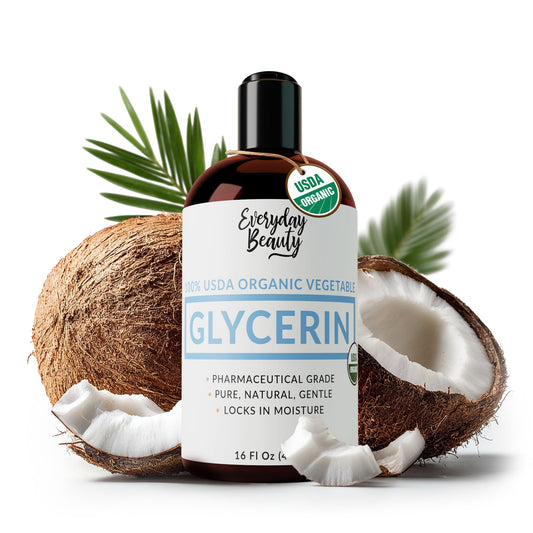 Everyday Beauty glycerin bottle 16oz showcases coconut-derived purity for skin and hair hydration.