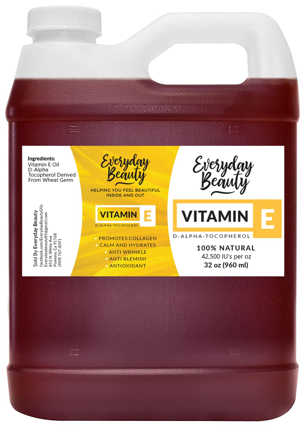 Everyday Beauty Vitamin E Oil bottle 32 oz for skin hydration