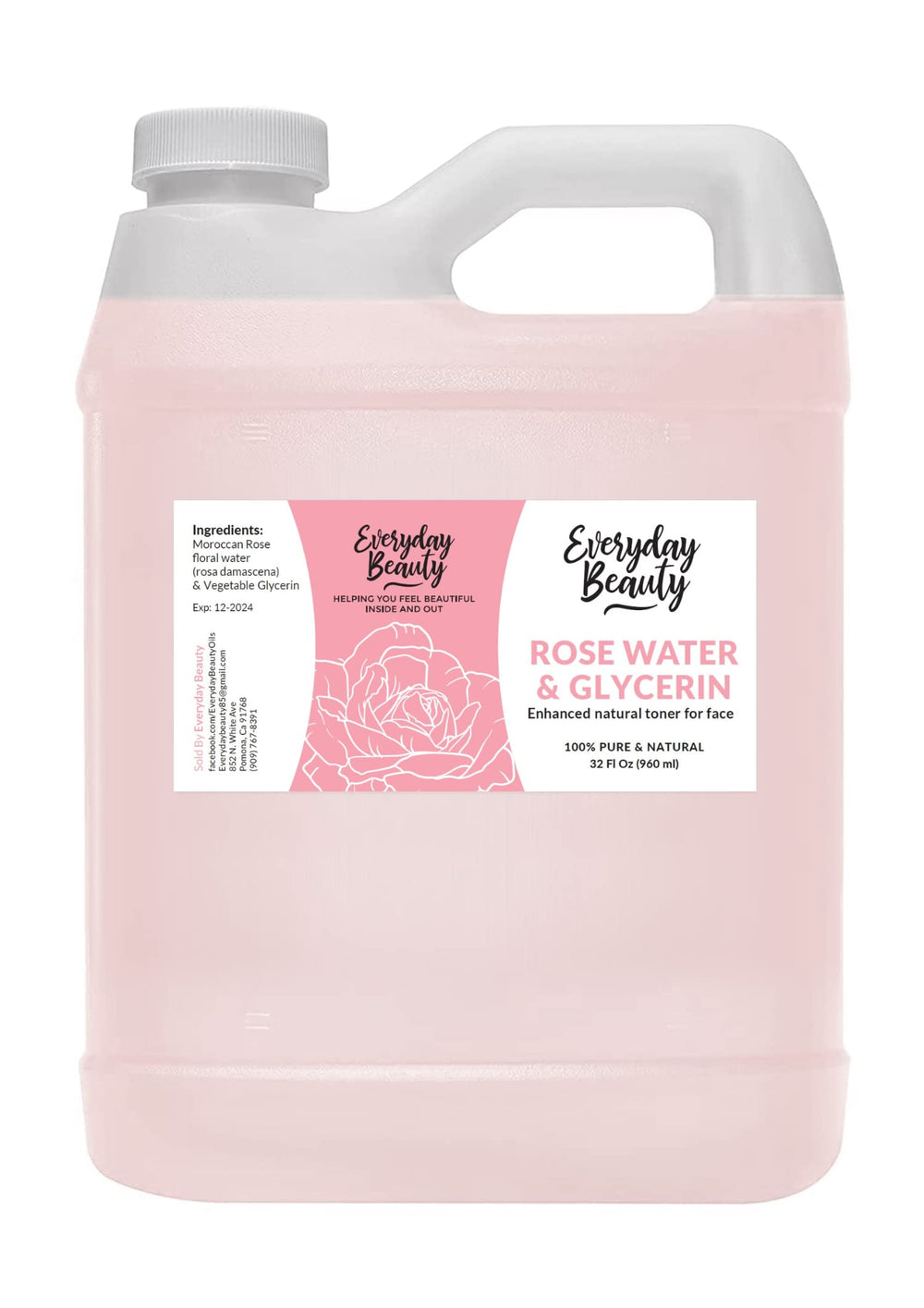 Everyday Beauty Rose Water Toner bottle pour for refreshing facial hydration