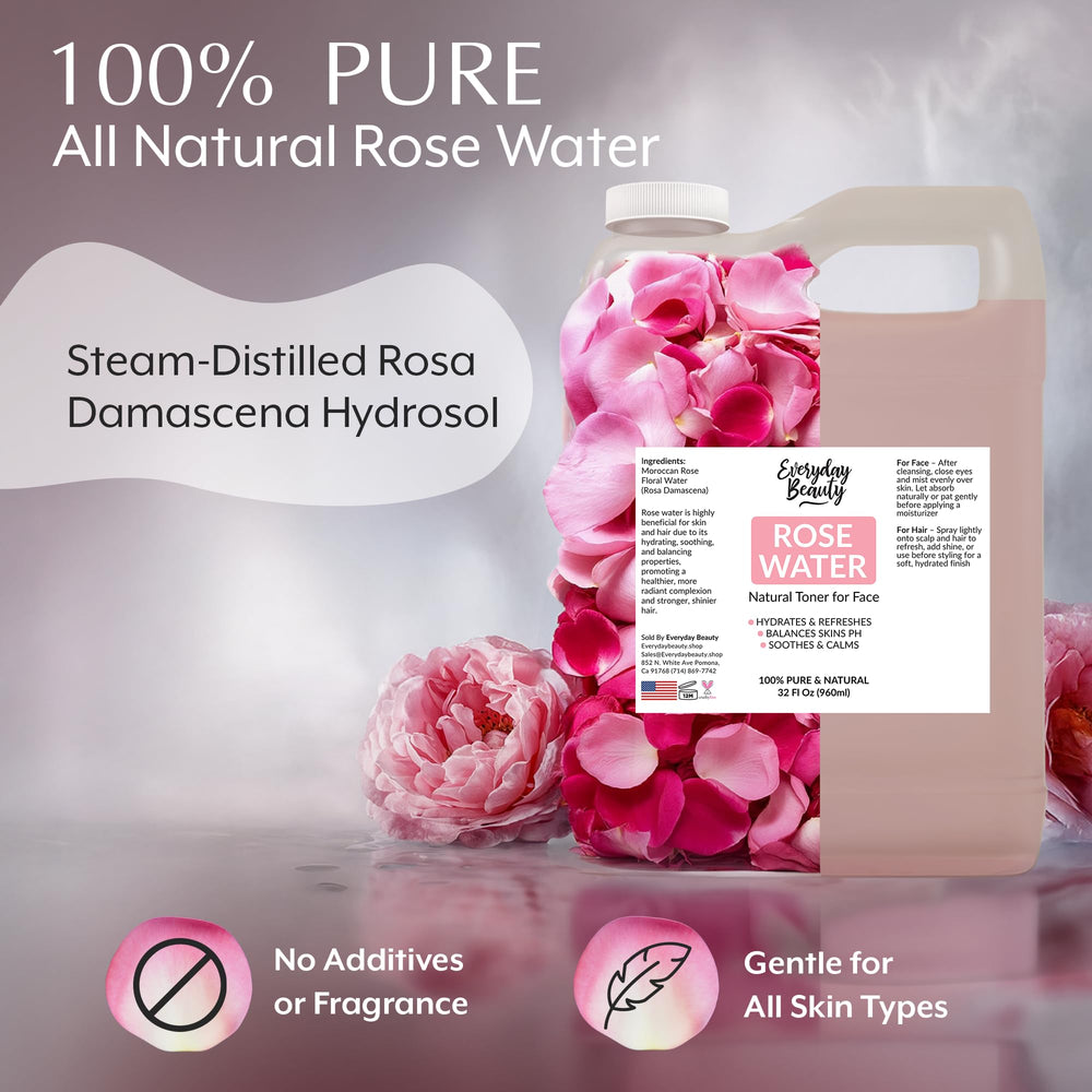 Everyday Beauty Rose Water Toner dispenser-pump provides gentle, easy skin refreshing.