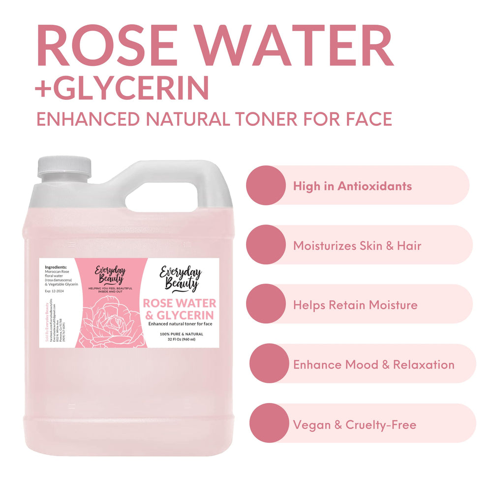 Everyday Beauty Rose Water Toner glycerin droplets emphasize hydration