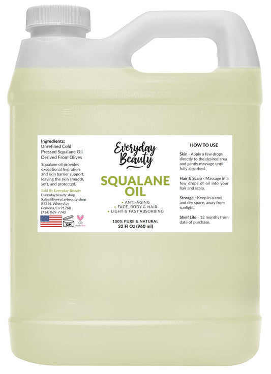 Everyday Beauty Squalane Oil Bulk bottle pour shows lightweight hydration for all skin types