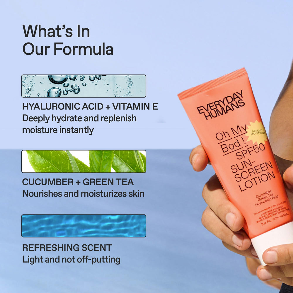 Body application of Everyday Humans Oh My Bod sunscreen for outdoor activity.