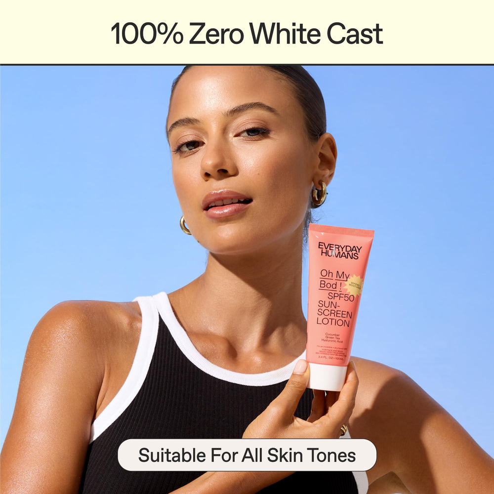 Eye-friendly formula of Everyday Humans Oh My Bod sunscreen for sensitive eyes.