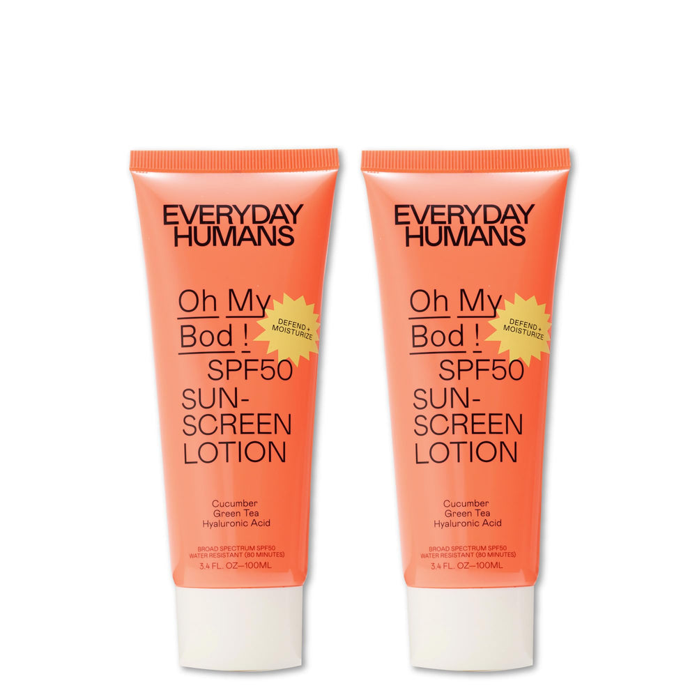 Everyday Humans Oh My Bod sunscreen pack shows two tubes for on-the-go protection.
