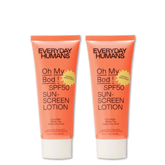 Everyday Humans Oh My Bod sunscreen pack shows two tubes for on-the-go protection.