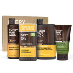 Every Man Jack Amber + Sandalwood body wash bottle for a hydrating daily cleanse.