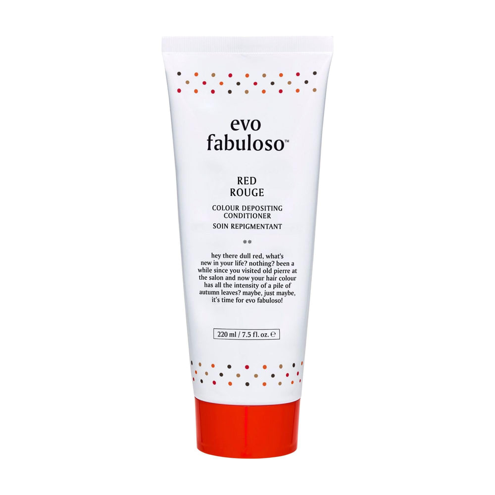 EVO Fabuloso red color depositing conditioner full-size bottle showing color refresh