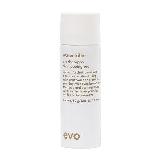 EVO Water Killer dry shampoo bottle in travel size for quick refresh on the go