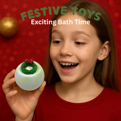 EvolutionUSA Santa sticker-wrapped bombs create a playful, festive bath routine.