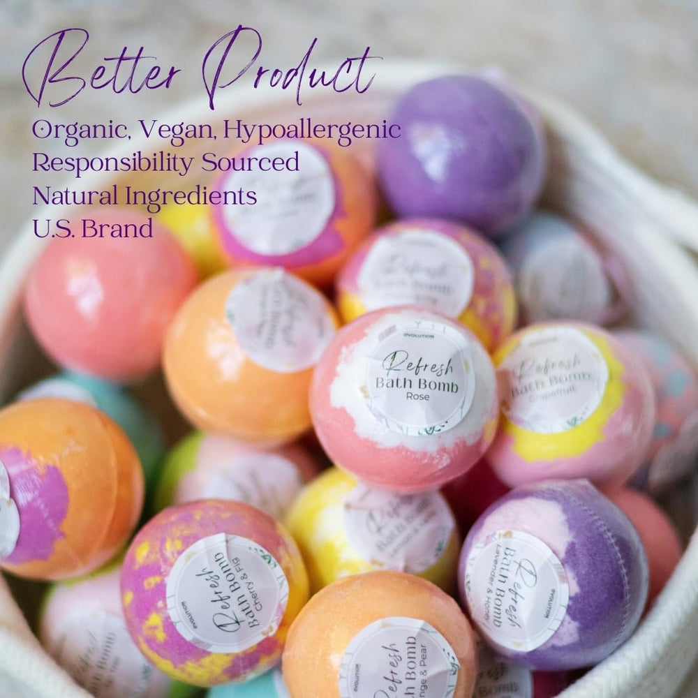 EvolutionUSA organic bath bombs set with skin-friendly ingredients for all skin types