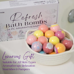 EvolutionUSA scented bath bombs collection showcasing vibrant colors and aromatic notes