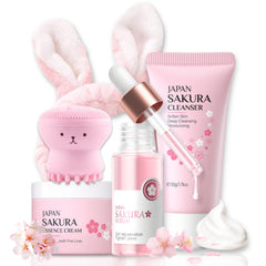 Evolvique Sakura skincare set travel pack, compact kit for on-the-go hydration and care.