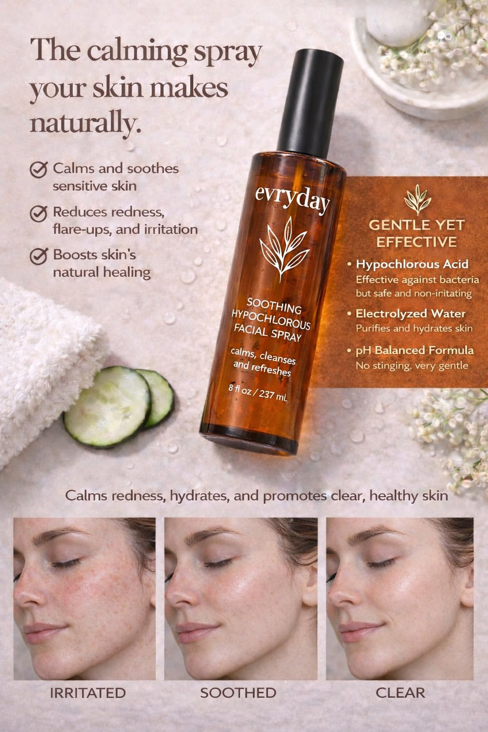 evryday Hypochlorous Spray face application for easy skin refresh