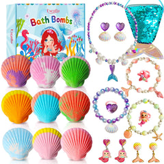 Excalla Mermaid Bath Bombs with jewelry inside delight kids.