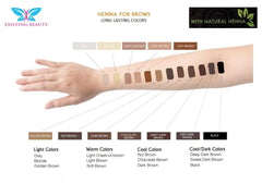 Existing Beauty light brown eyebrow henna color guide illustrating shade options