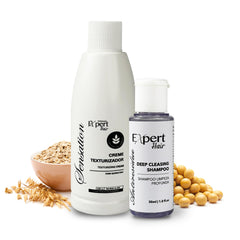 Expert Hair Sensation Keratin bottle pour demonstrates smooth application for lasting shine.