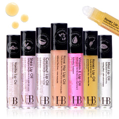 EXPRESSIONS 7pc lip oil collection with rollerball applicator for mess-free application.
