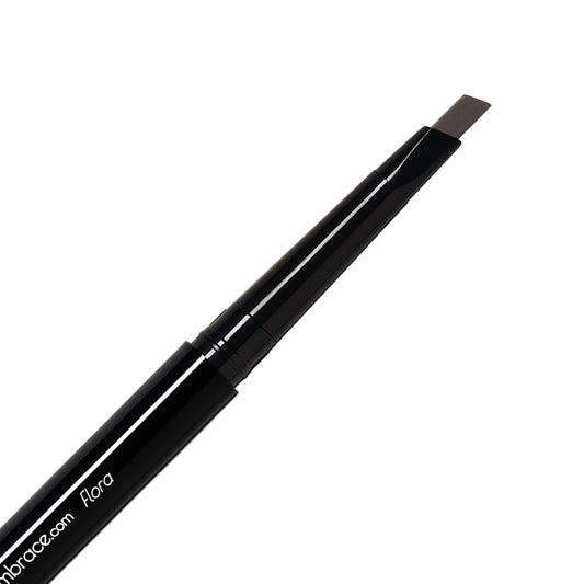 Eye Embrace Flora brow pencil front view showing natural dark brown-gray shade for blending