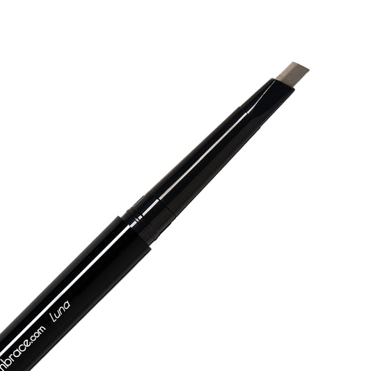 Eye Embrace Luna light brown-gray eyebrow pencil with angled tip for natural gray brow definition.
